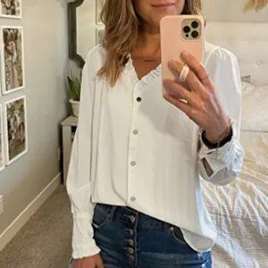 Youtalia Womens 3/4 Cuffed Sleeve Chiffon Printed V Neck Casual Blouse Shirt Top